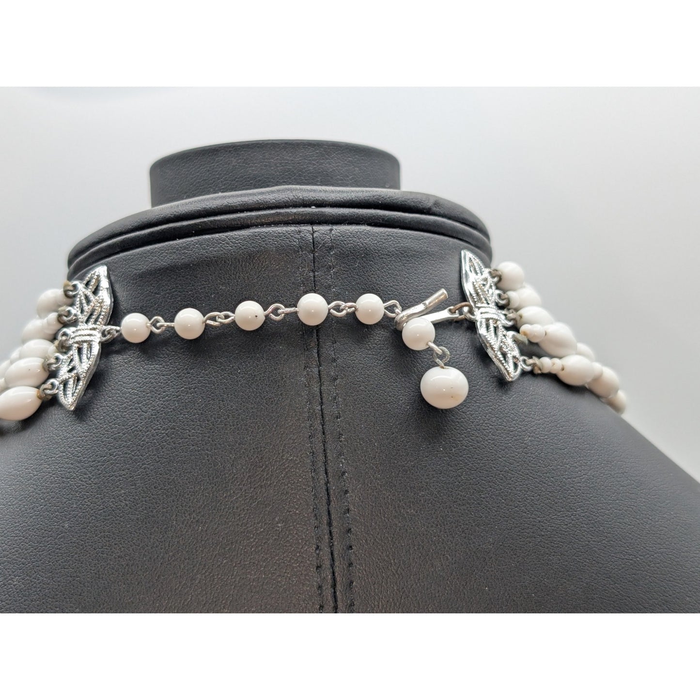 Lot of Three Vintage White Glass Beaded Necklaces