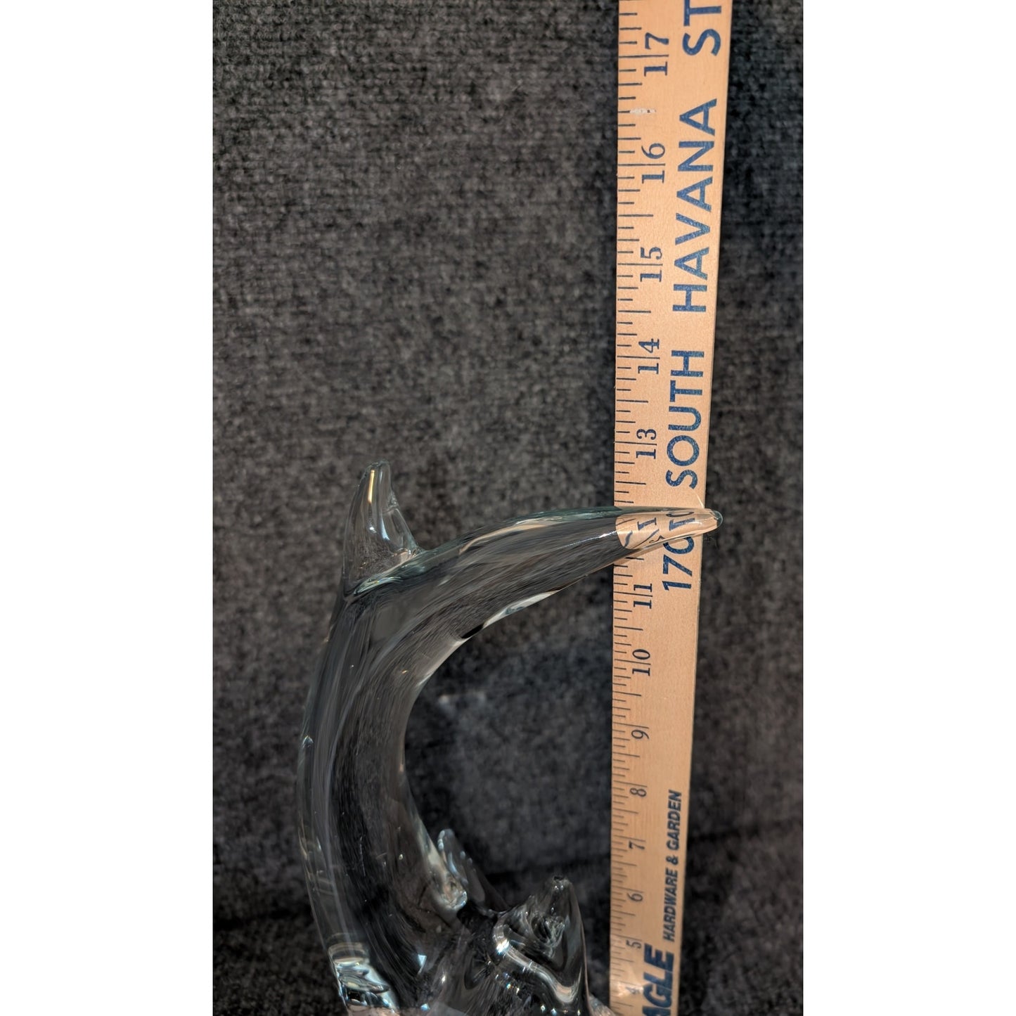 Estate Sale Mid-Century Murano Large Clear Art Glass Shark on Wave Figurine 13"