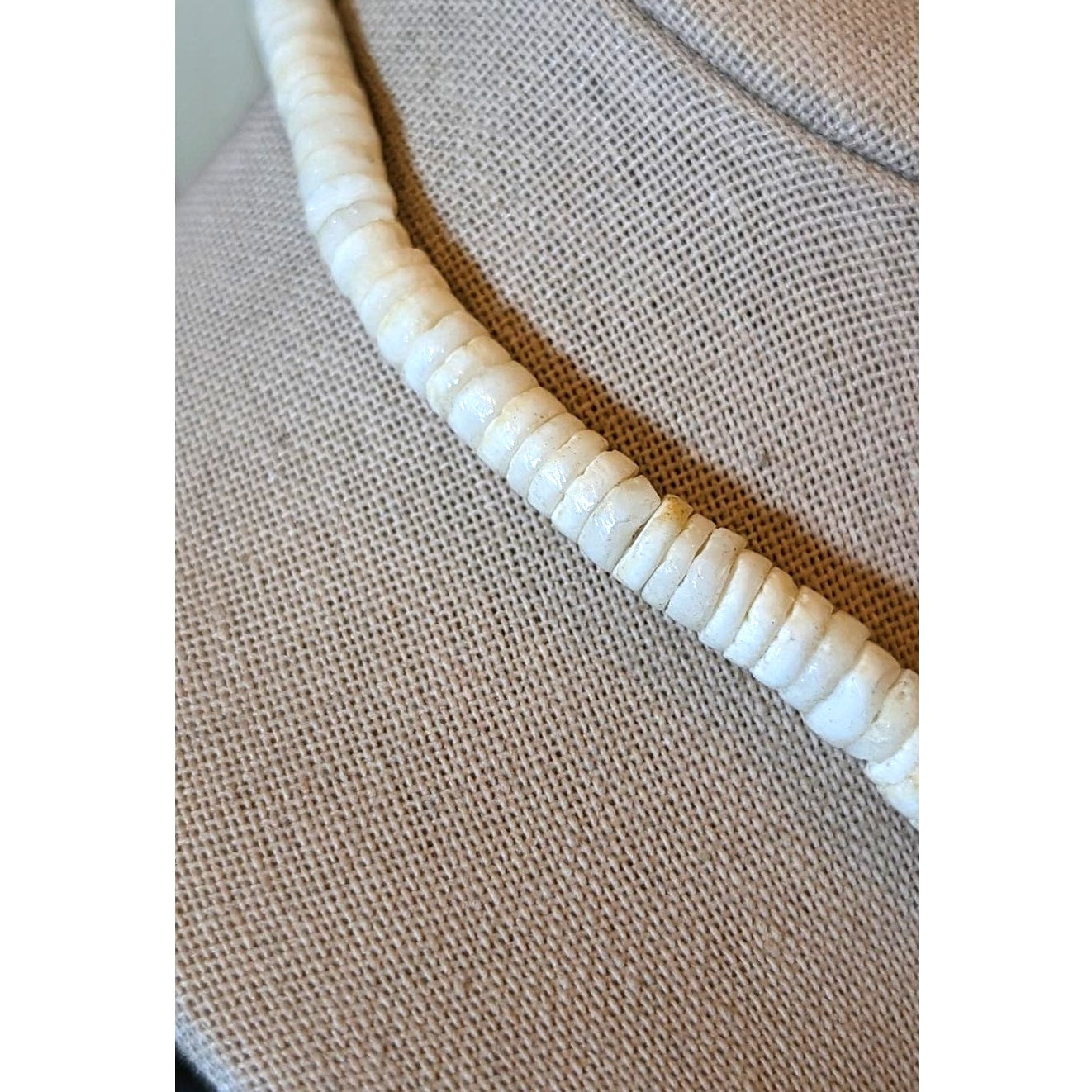 Vintage Puka Shell & Green Lava Stone Bead 15" Necklace