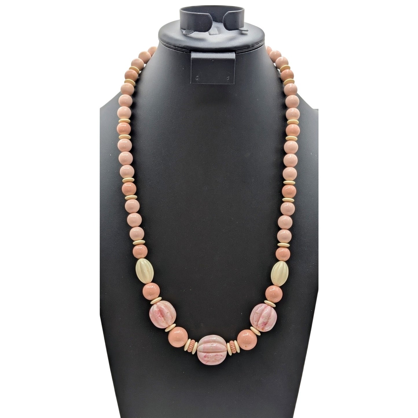 Avon VTG 1988 Burst of Spring Pink Cream Dusty Rose Swirl Bead 28.5" Necklace