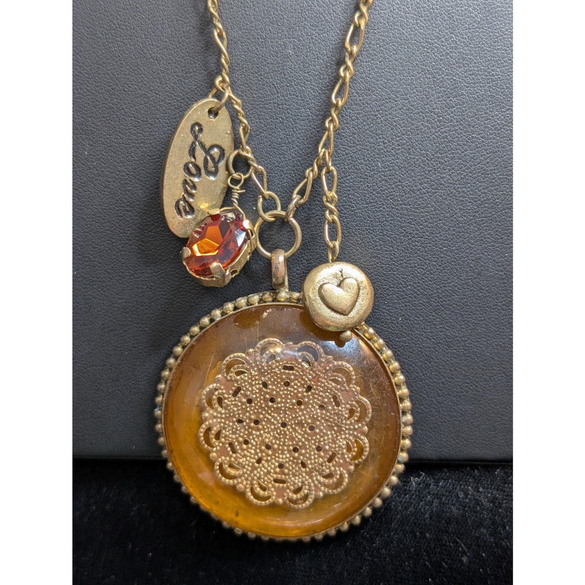 Antiqued Gold Tone Pendant Multi-Charm Long Chain 29.5"-31.5" Necklace