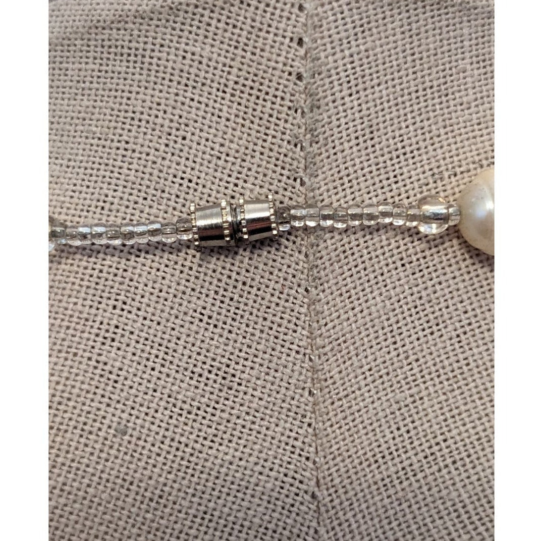 Freshwater Baroque Pearl Necklace W/ Clear Glass Bead Barrel Clasp 19" Necklace