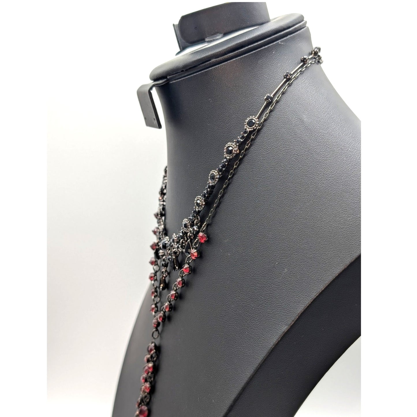 Lot of Two Black Red Crystal Antique Look Necklaces