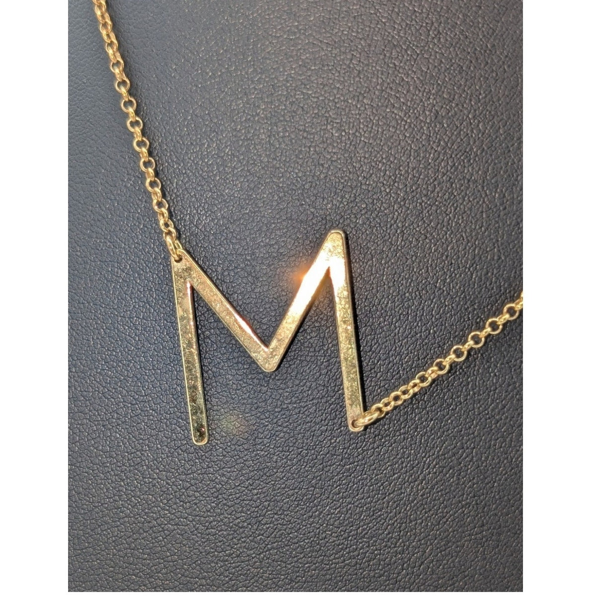 Marked 925 Sterling Vermeil Initial 'M' Pendant Chain 18" Necklace