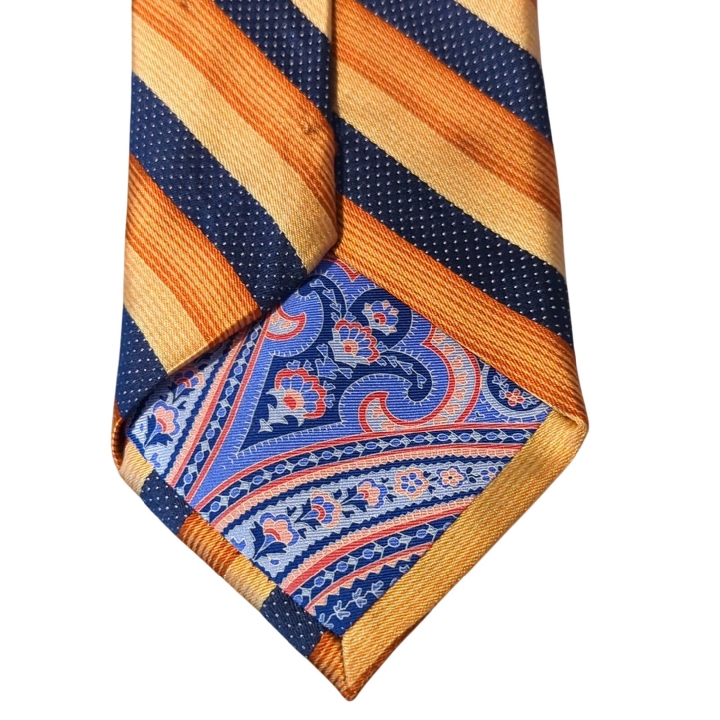 Ted Baker London 'Get Knotted' 100% Silk Orange/Navy Striped Made in the USA Tie