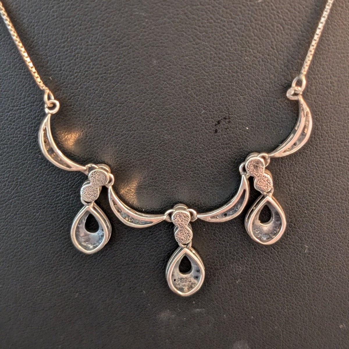 Vtg 925 Sterling Art Nouveau Necklace W/ Crystal Stones & One Matching Earring