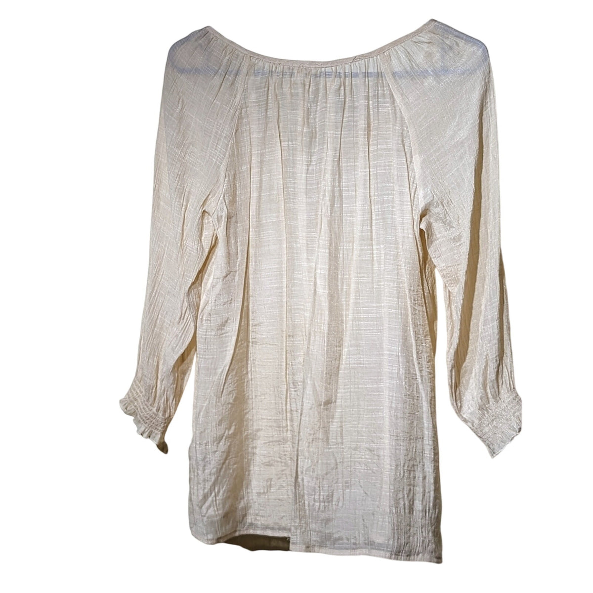 Spense Cream Gauzy Lightweight Airy Lace Neck 3/4 Sleeve Tunic Top Womens Sz S