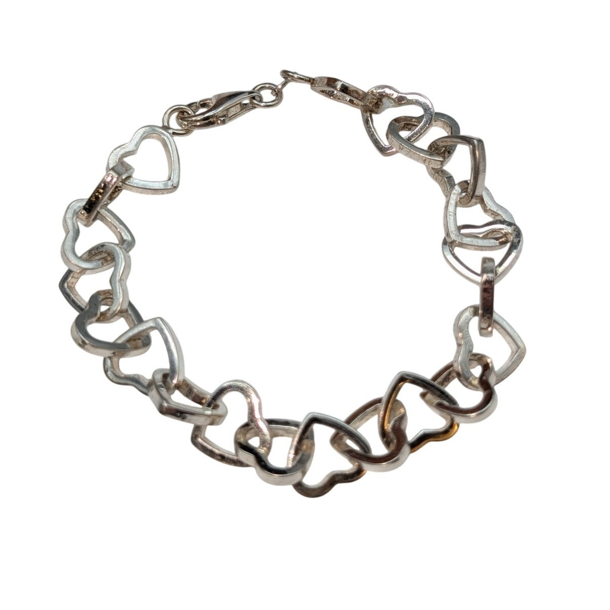 925 Sterling Silver Heart Chain Link Bracelet 16.70g