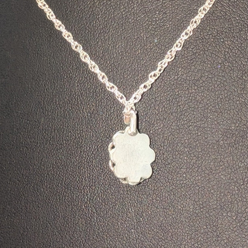 Vintage Turquoise Frilly Border 925 Sterling Silver Pendant 18" Necklace