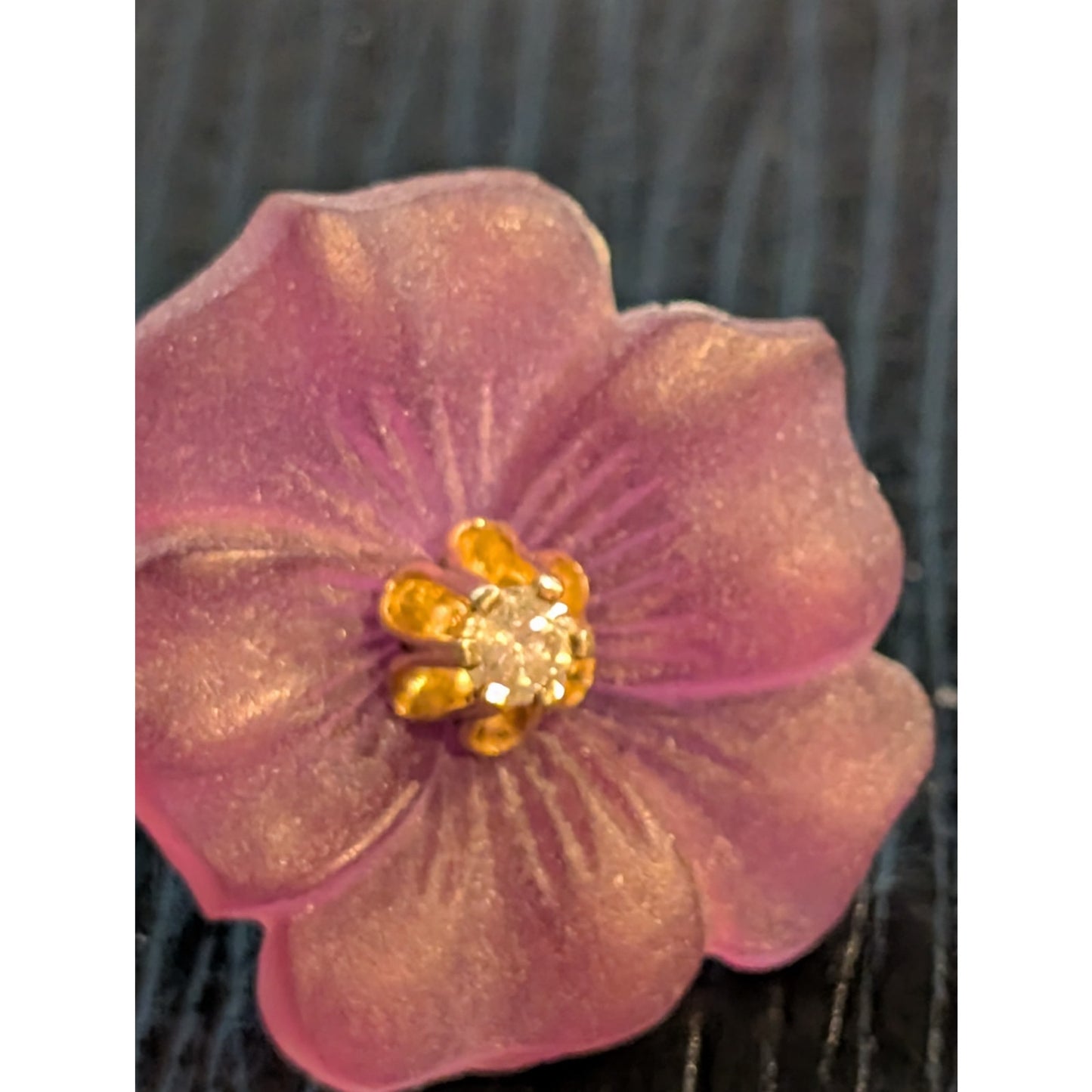 14k Vtg Tested Diamond Stud Earrings W/ Removable Purple Carved Flower Jacket