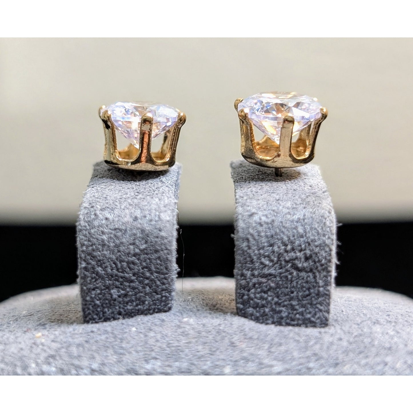 Gold Tone Six Prong Large CZ Post Stud Earrings