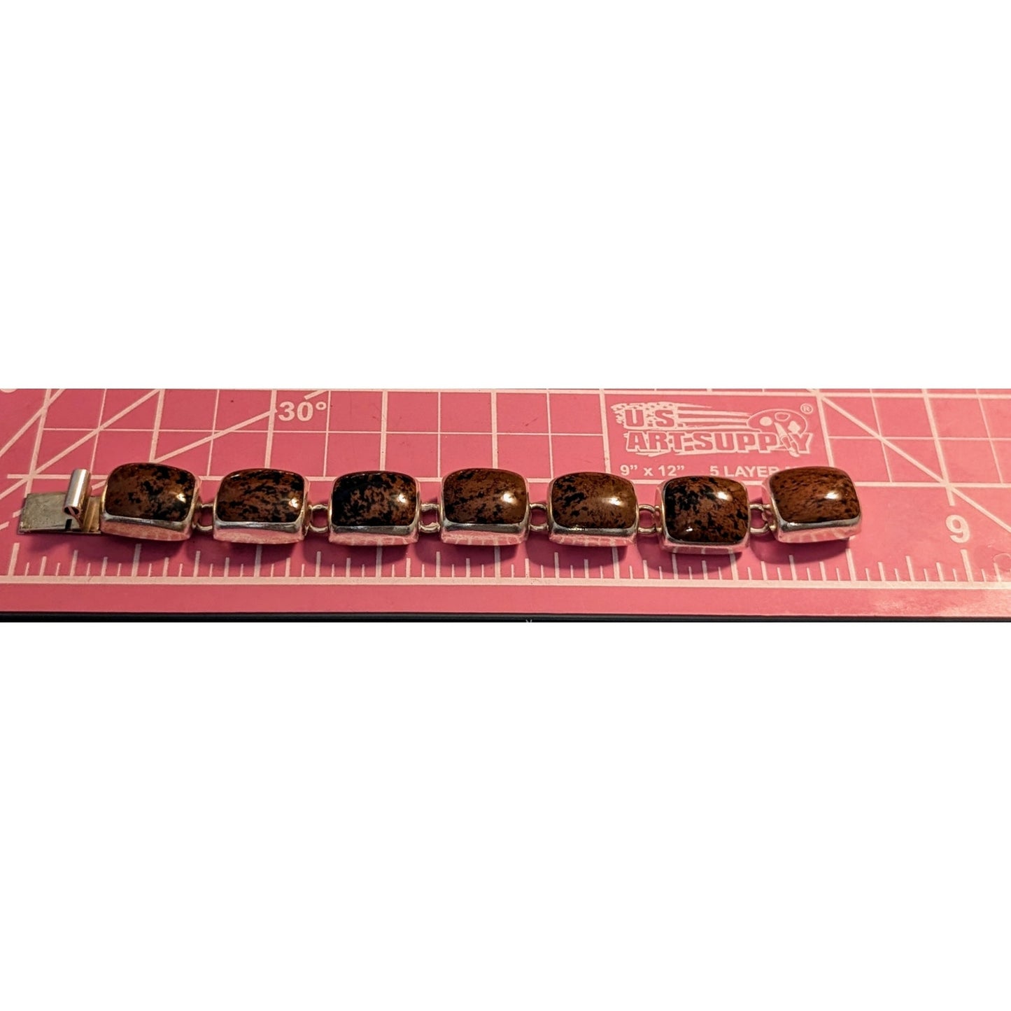 Vintage Taxco Mexico 925 Sterling Mahogany Obsidian Bracelet