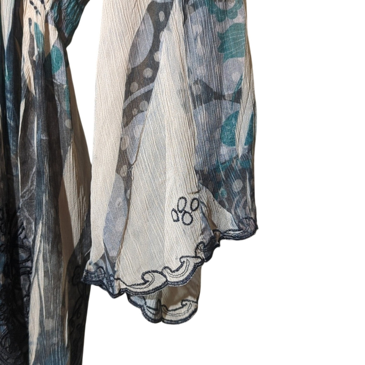 Teal Gray Gauzy Flowy V-Neck Embroidered Stretch Waist Tunic Top Women's Size 3X