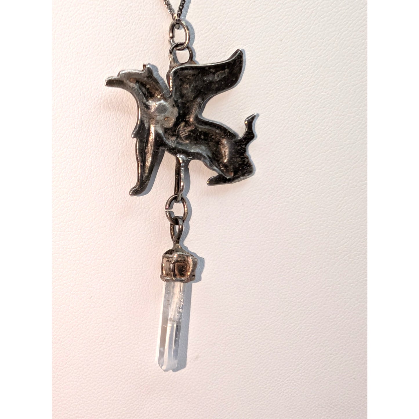 Vtg Scythian Griffin Crystal Dangle Pendant on 925 Sterling Box Chain Necklace