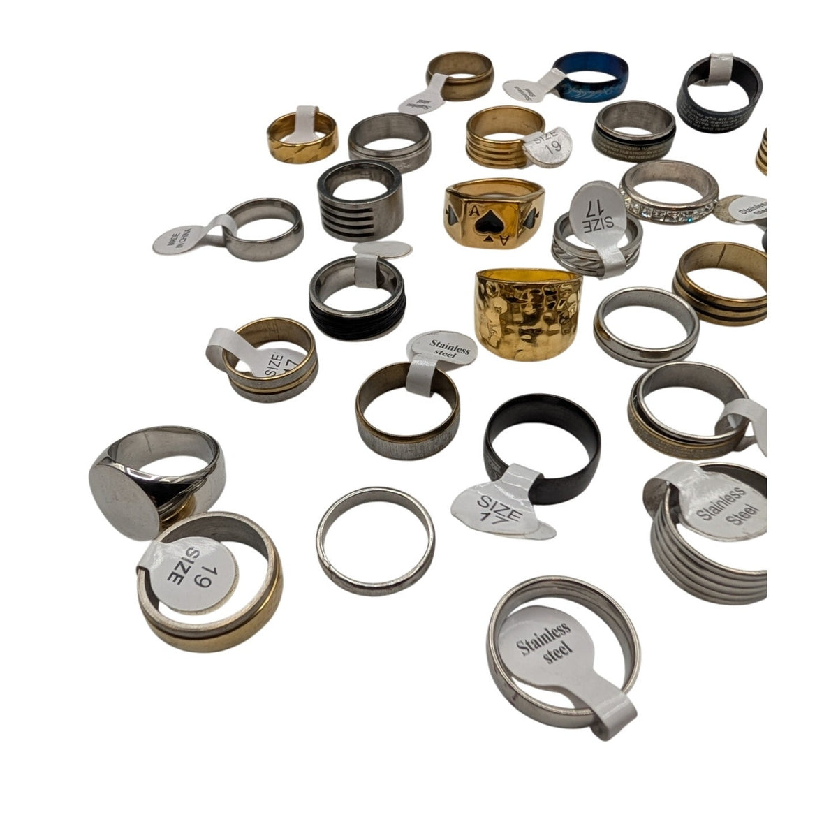 Lot of 34 Mixed Metal Rings Multiple Sizes