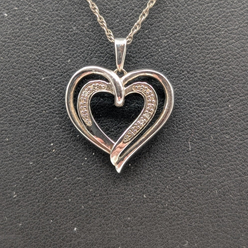 Allure Gems LLC 925 Sterling Diamond Accent Two Hearts Forever Pendant Necklace