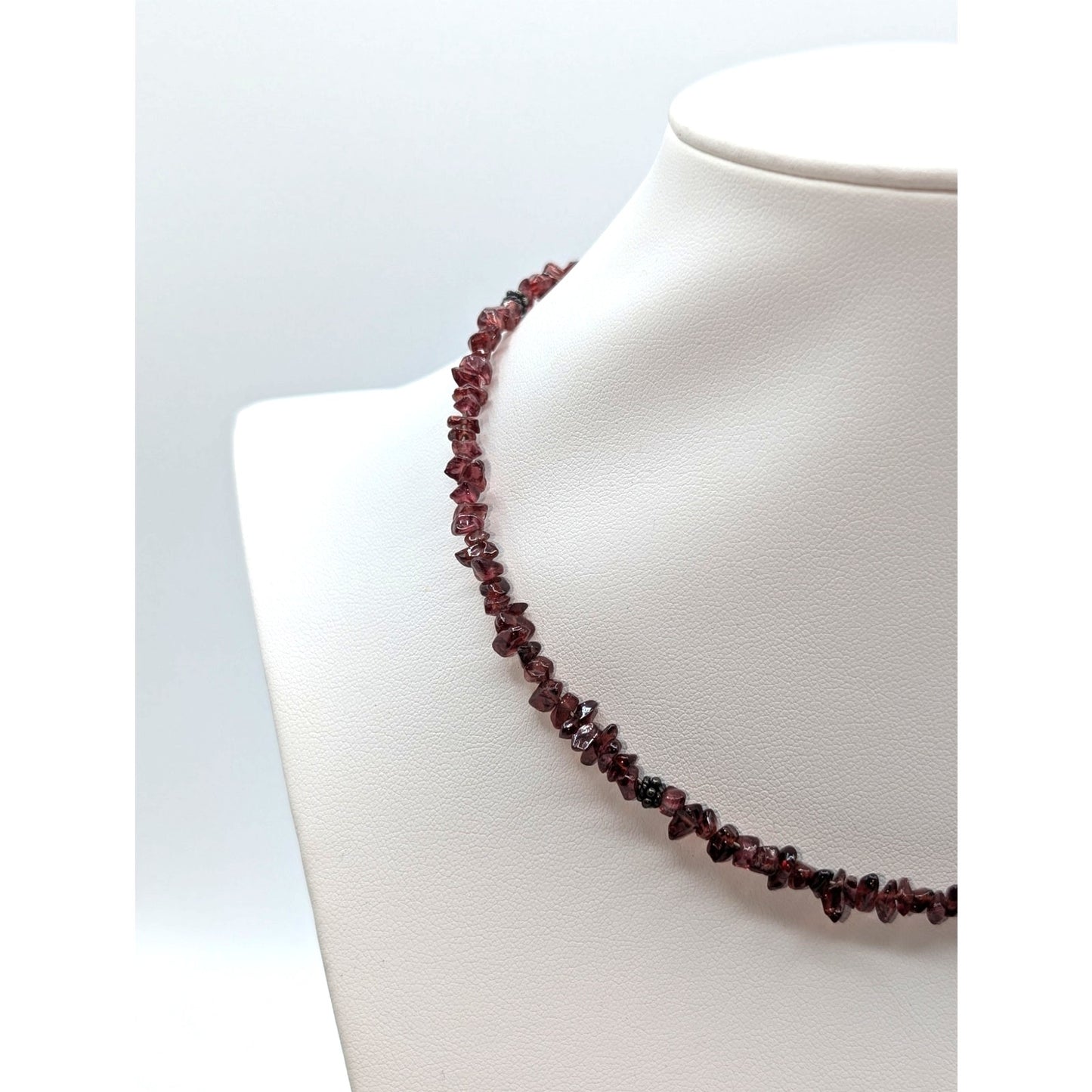 Vintage Boho Garnet Chip 925 Sterling Silver Wire Choker Adjustable Necklace