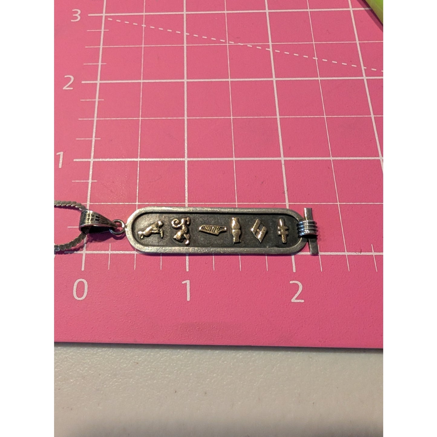 VTG 925 Sterling Silver Egyptian Hieroglyphics Cartouche Pendant 15" Necklace