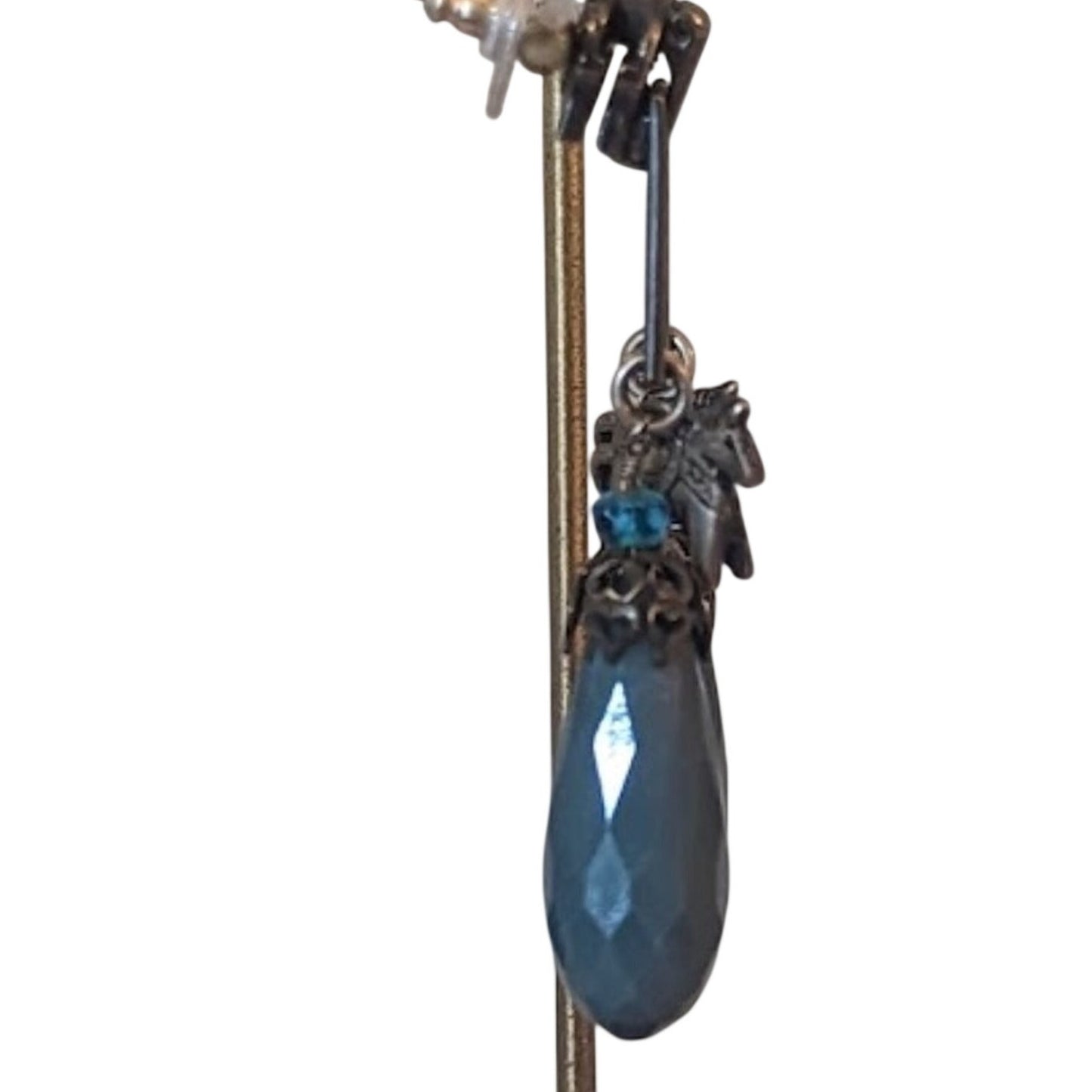 Zipper Horse Teal Bead Dangle Post Earrings