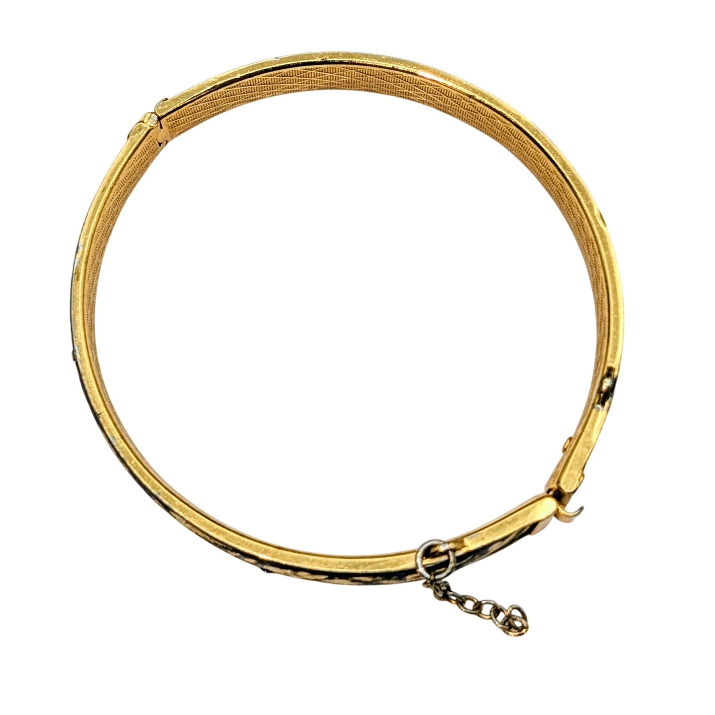 VTG Damascene Hinged Birds Flowers Broken Safety Chain Bangle Bracelet