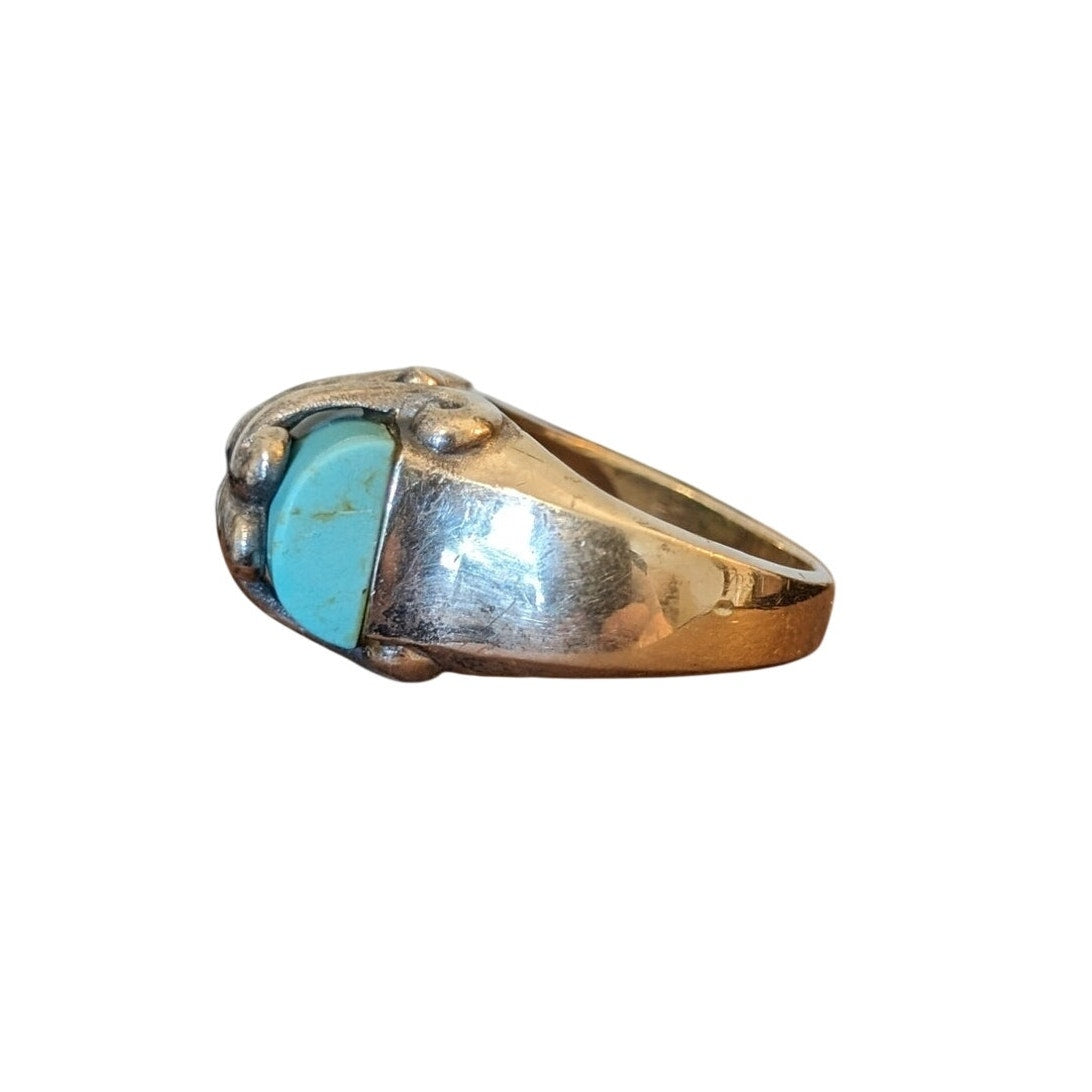 Southwestern Sterling Silver Swirl Filigree Wrapped Turquoise Ring Size 6.25