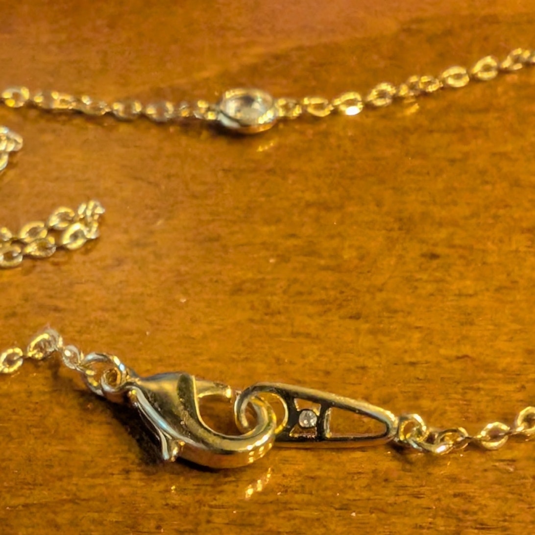 52" Long Gold Tone Bezel Set Small & Larger Glass Crystal Station Chain Necklace