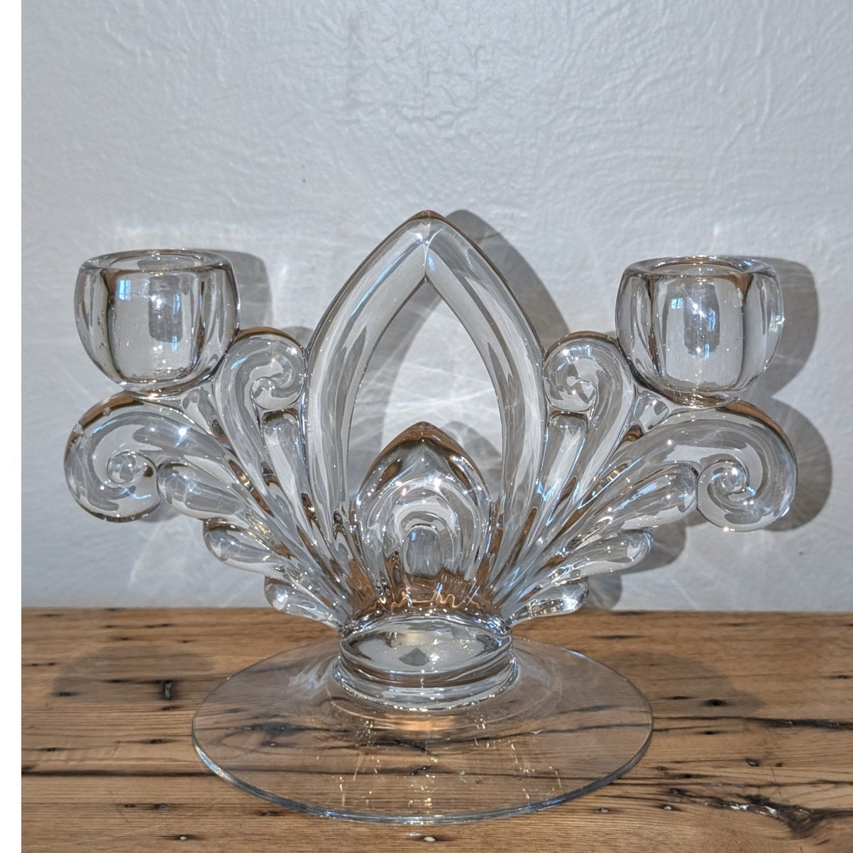 Vintage 1930s Cambridge Art Deco Style Glass Double Candlestick Holder