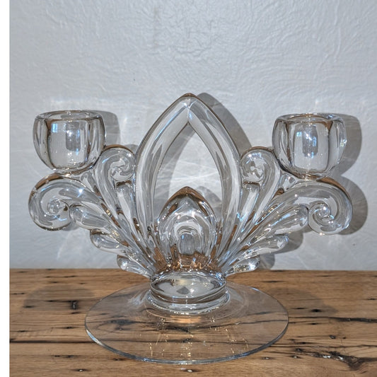Vintage 1930s Cambridge Art Deco Style Glass Double Candlestick Holder