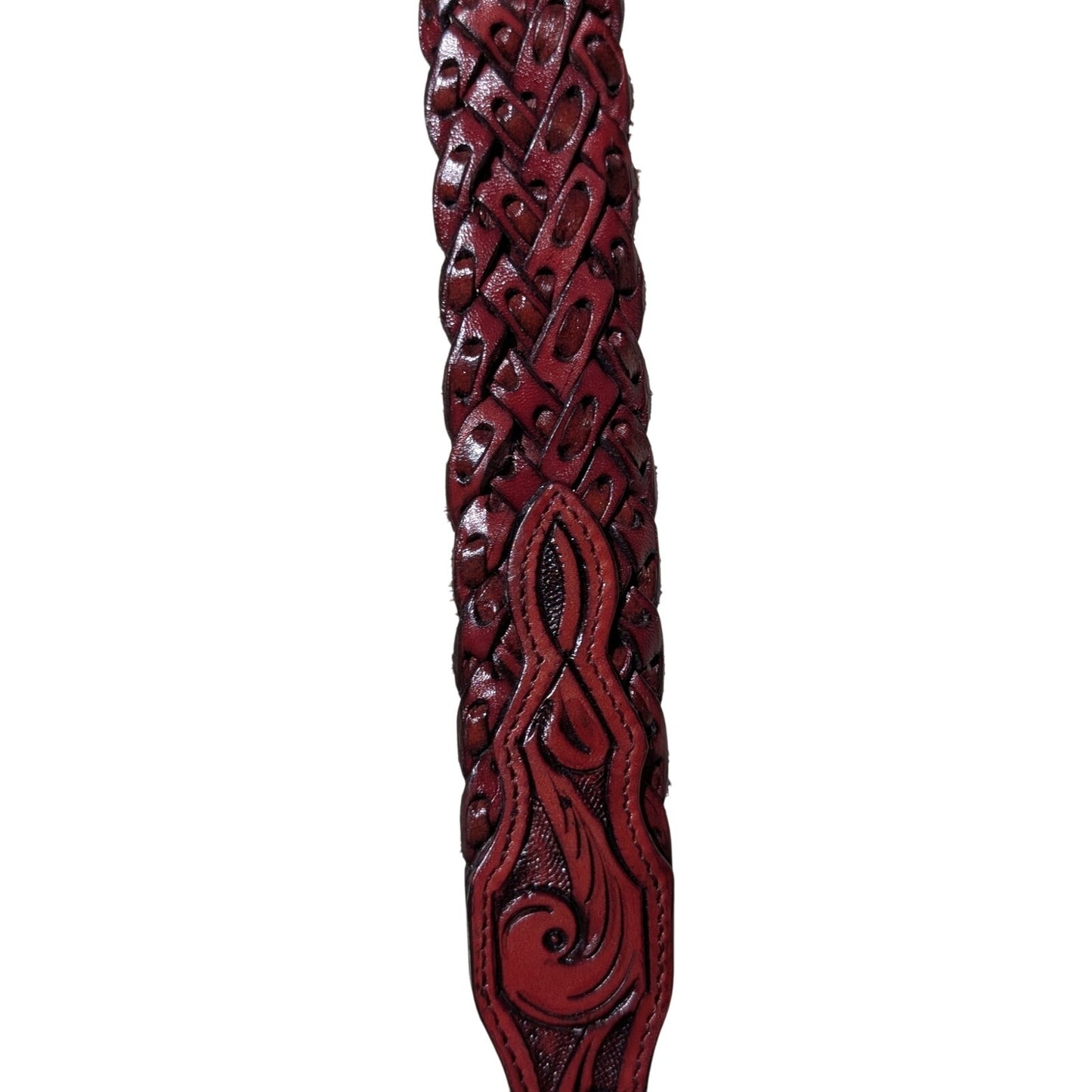 Rare Vtg M & P Hand Crafted in Mexico Hand Tooled Red Leather Braided Belt Sz 30