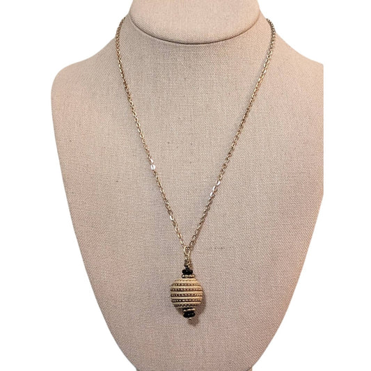 Cord Wrapped Beaded Orb Pendant on Gold Tone Spring Ring Clasp 18" Chain