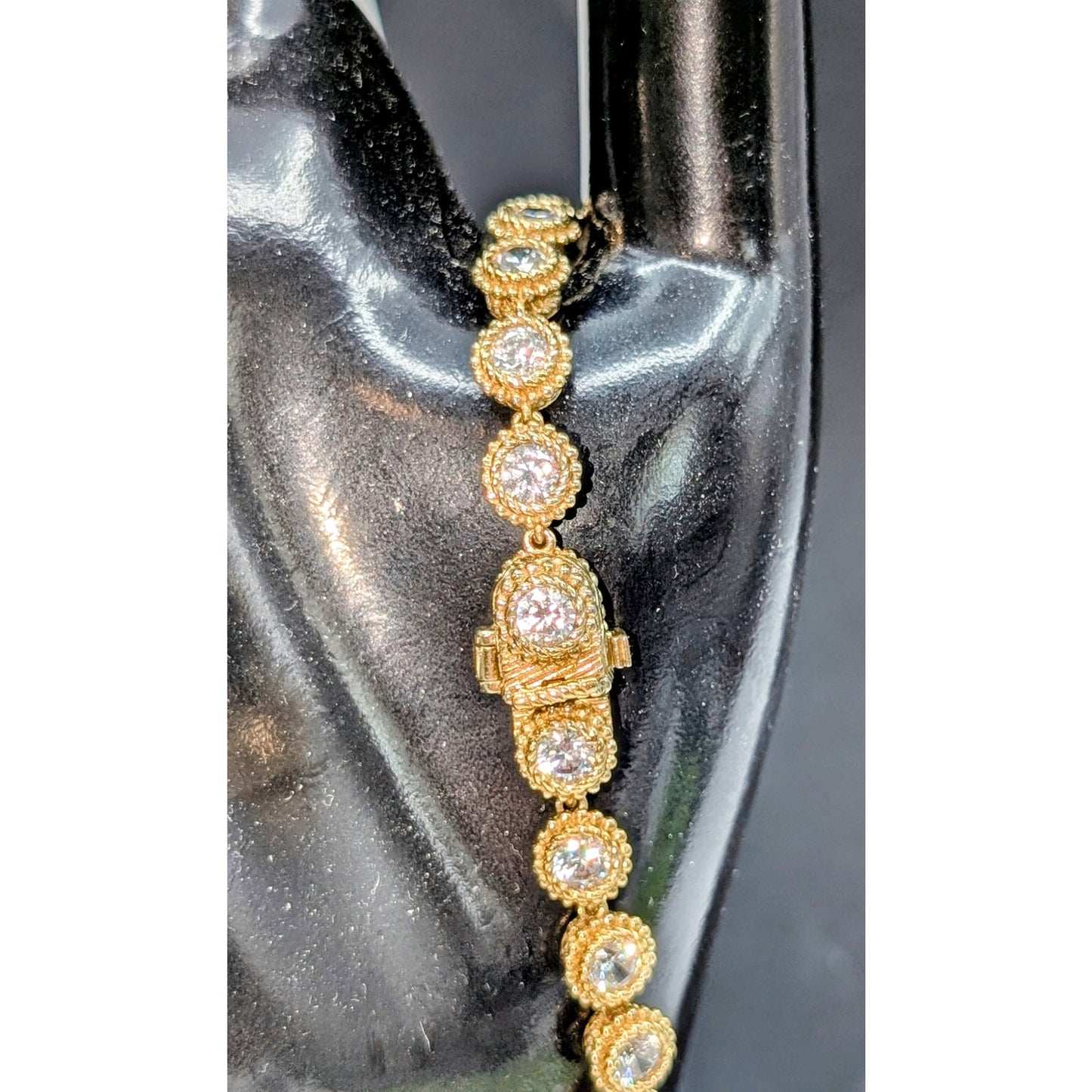 Vintage 925 Vermeil Round Beaded Bezel Set CZ Tennis Bracelet
