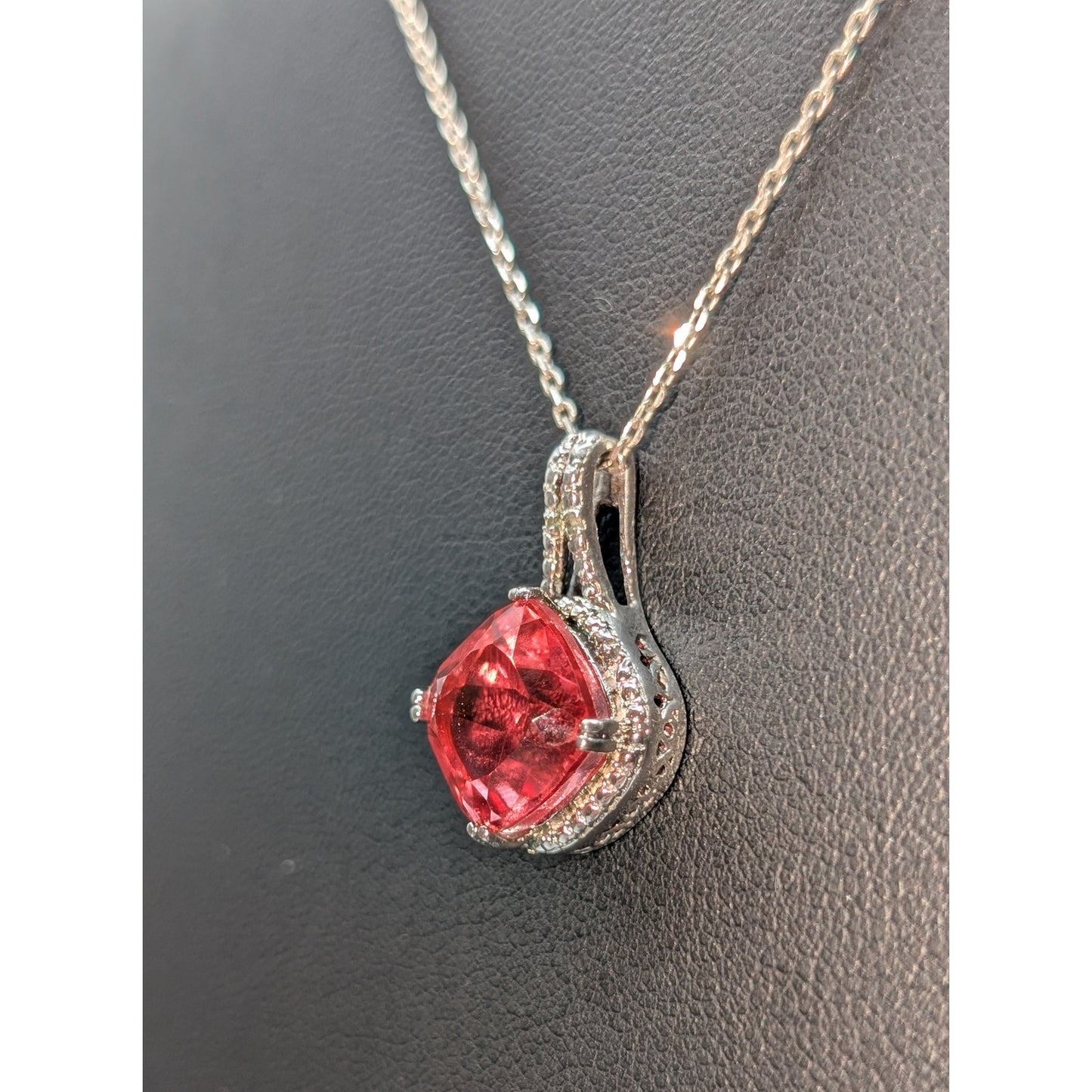 925 Sterling Silver Pinkish Orange Lab Created Gemstone Jewelry Set