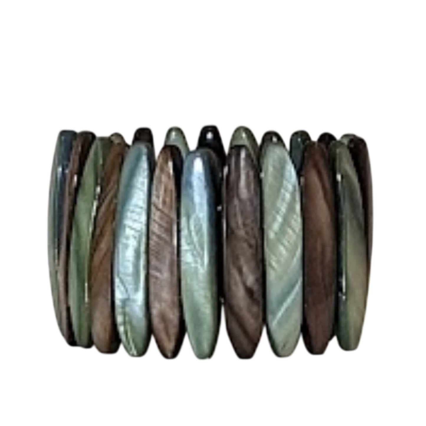 Green and Brown Long Shell Stretch Bracelet
