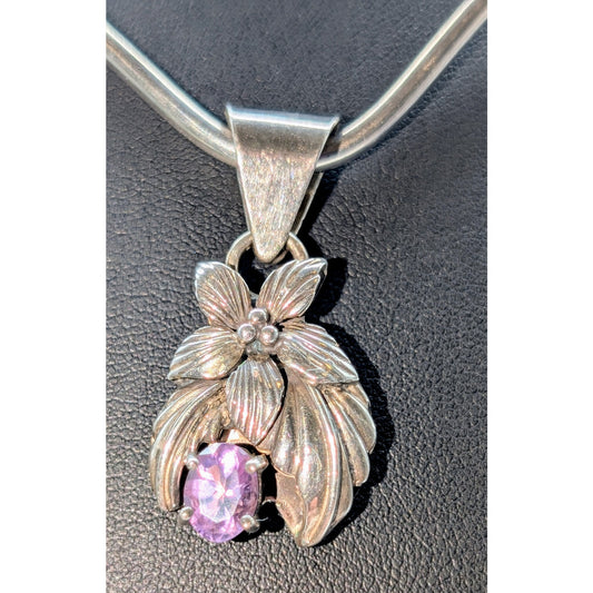 Vintage Sterling Genuine Amethyst Flower Pendant (Only)
