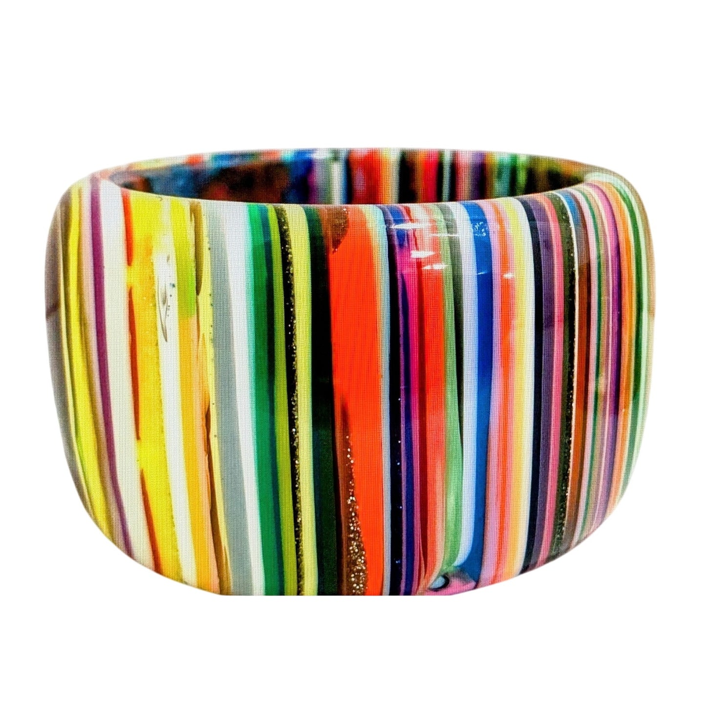 Carlos Sobral, Brazil, RARE! Signed Wide Rainbow Stripe Resin Bangle Bracelet