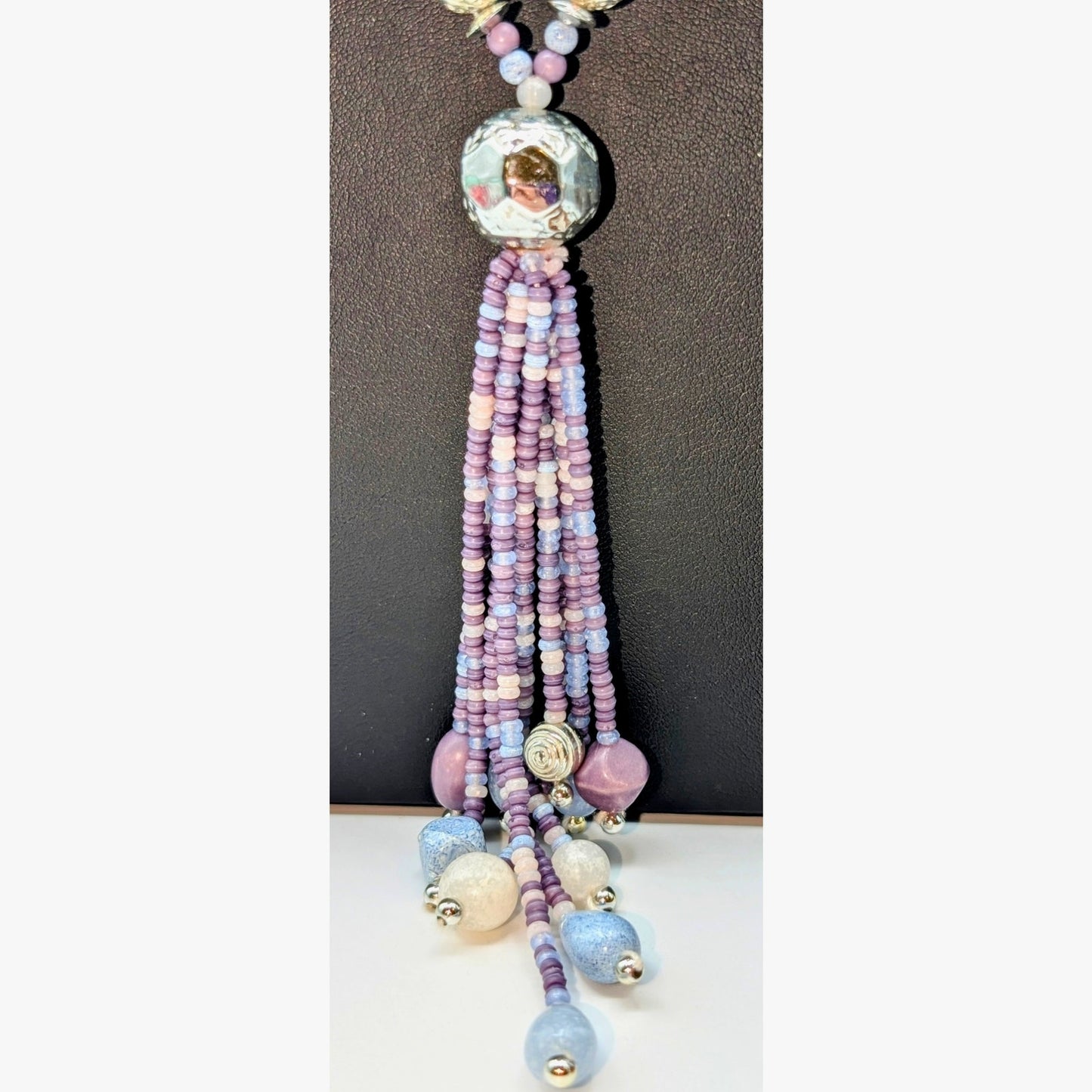 Mixed Lot of Two Blue Lavender Silver Tone Necklaces & Matching Clip On Earrings