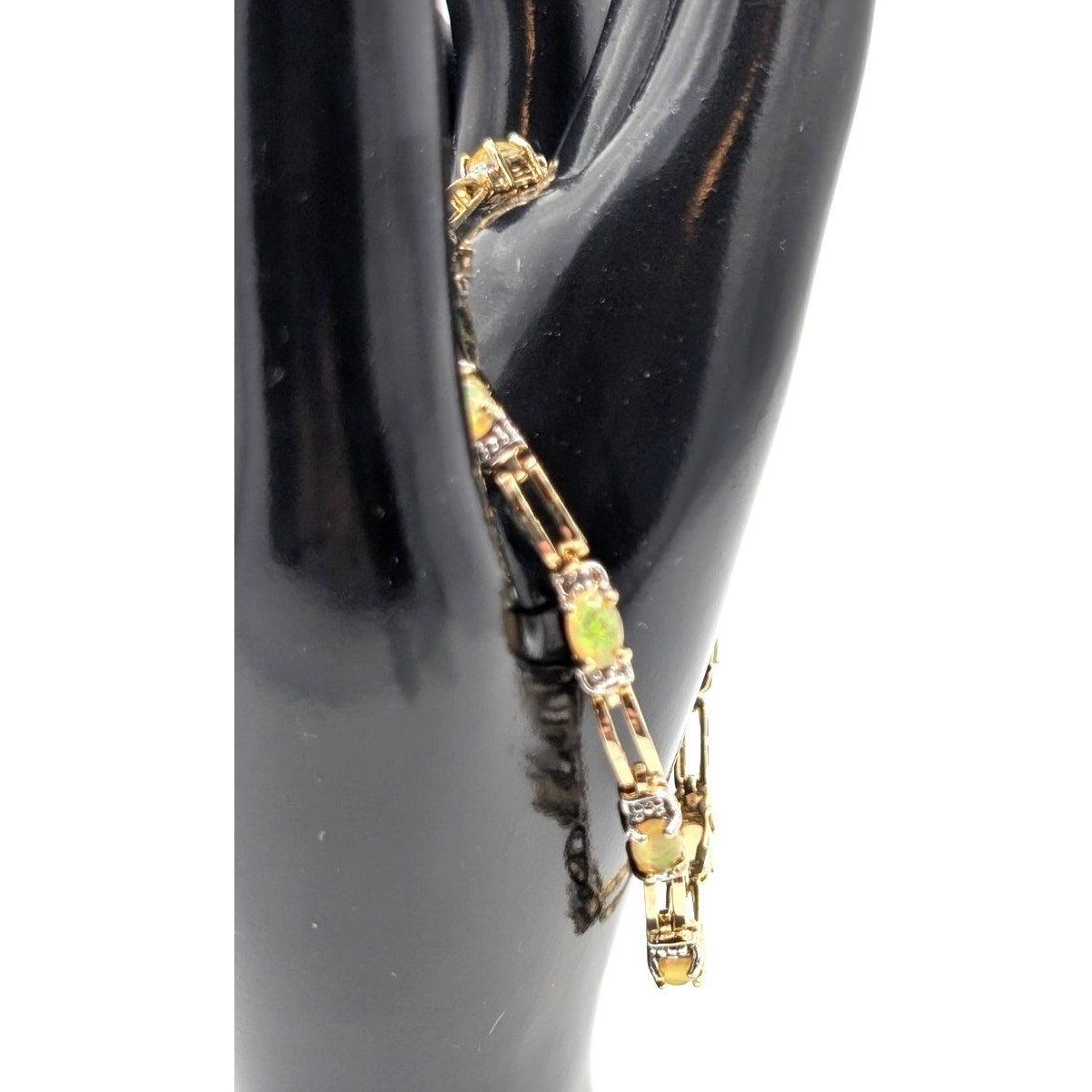 Vintage 925 Sterling Silver Vermeil Cat Eye Fire Opal Tennis Bracelet