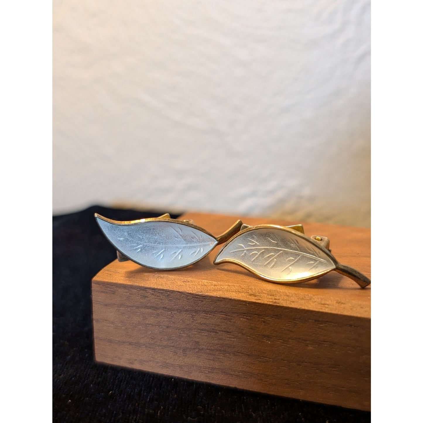 David Anderson Norway White Enamel on Sterling Silver Leaves Clip Earrings