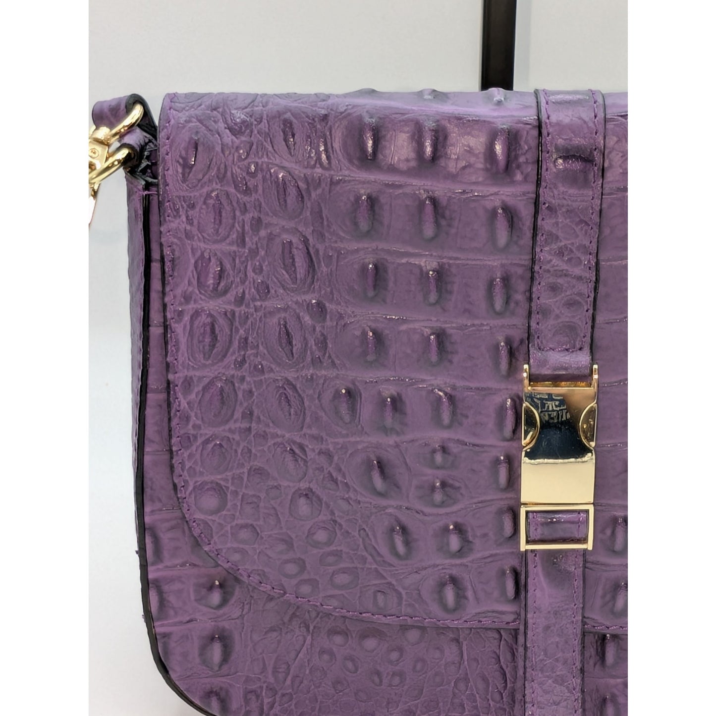Firenze Italy Purple Leather Croc Embossed Long Strap/Short Strap Shoulder Bag