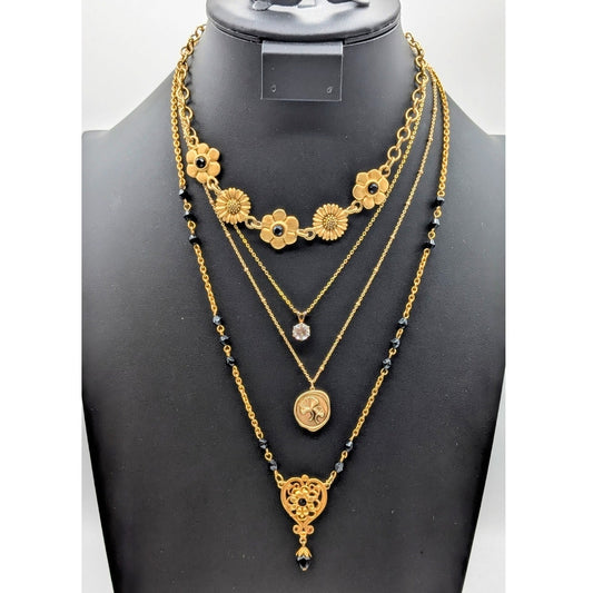 Lot of Four Gold Tone Floral Theme Beaded Necklaces
