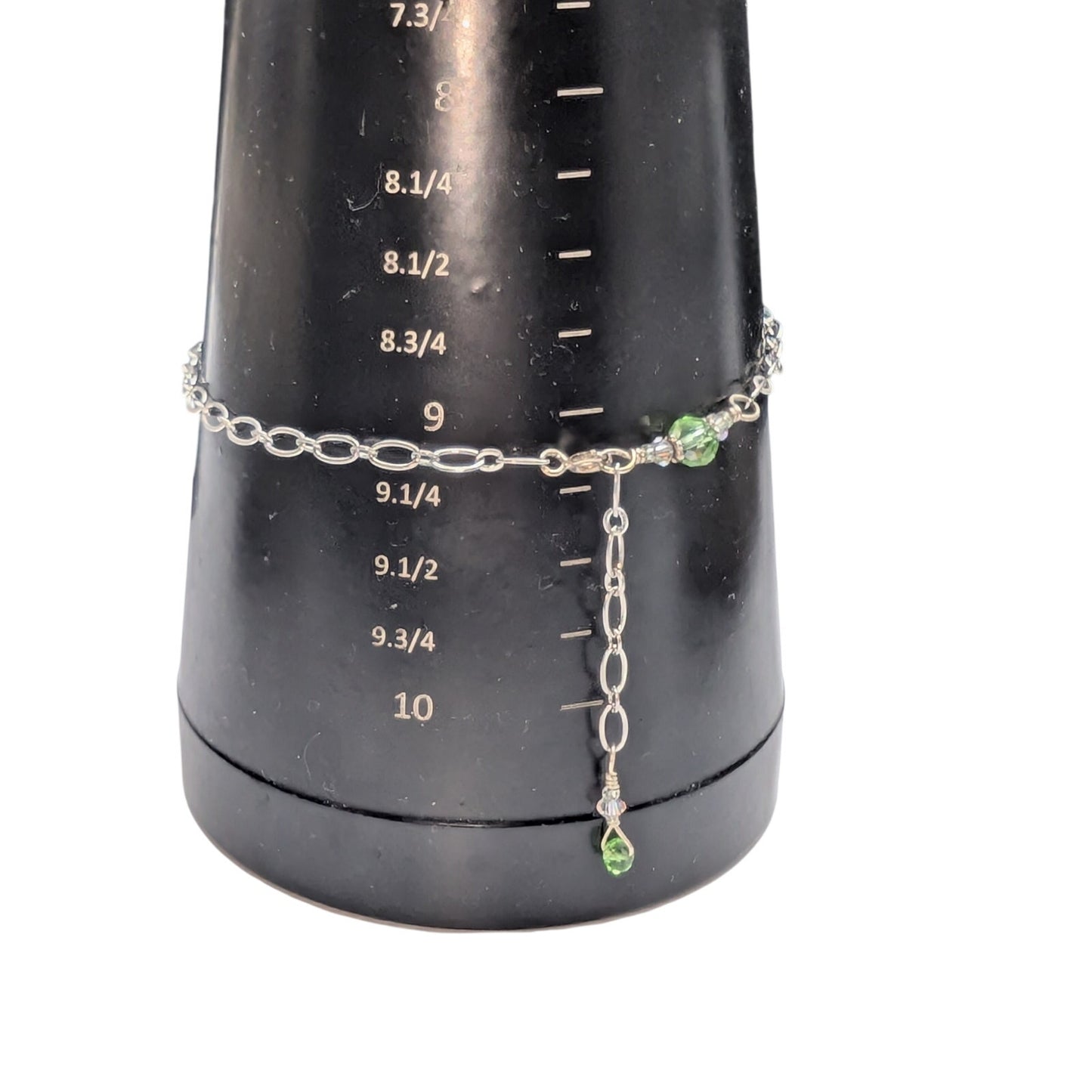 925 Sterling Marked Delicate Chain Green Crystal Bead Bracelet