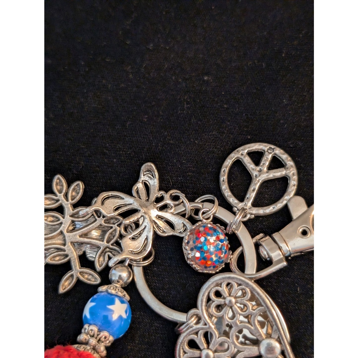 Hippie Hearts Patriotic Red White Blue Boho Multi-Charm Keychain