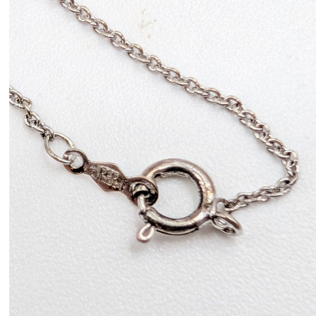 Vintage 925 India Sterling Silver Floating Diamond Pendant 18.25" Chain Necklace