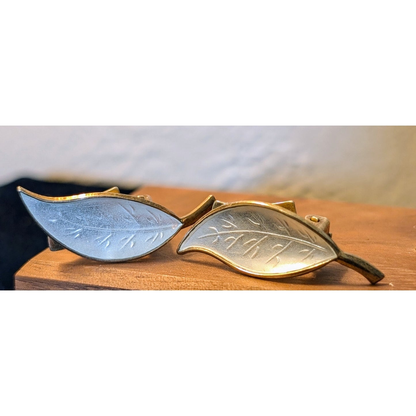 David Anderson Norway White Enamel on Sterling Silver Leaves Clip Earrings