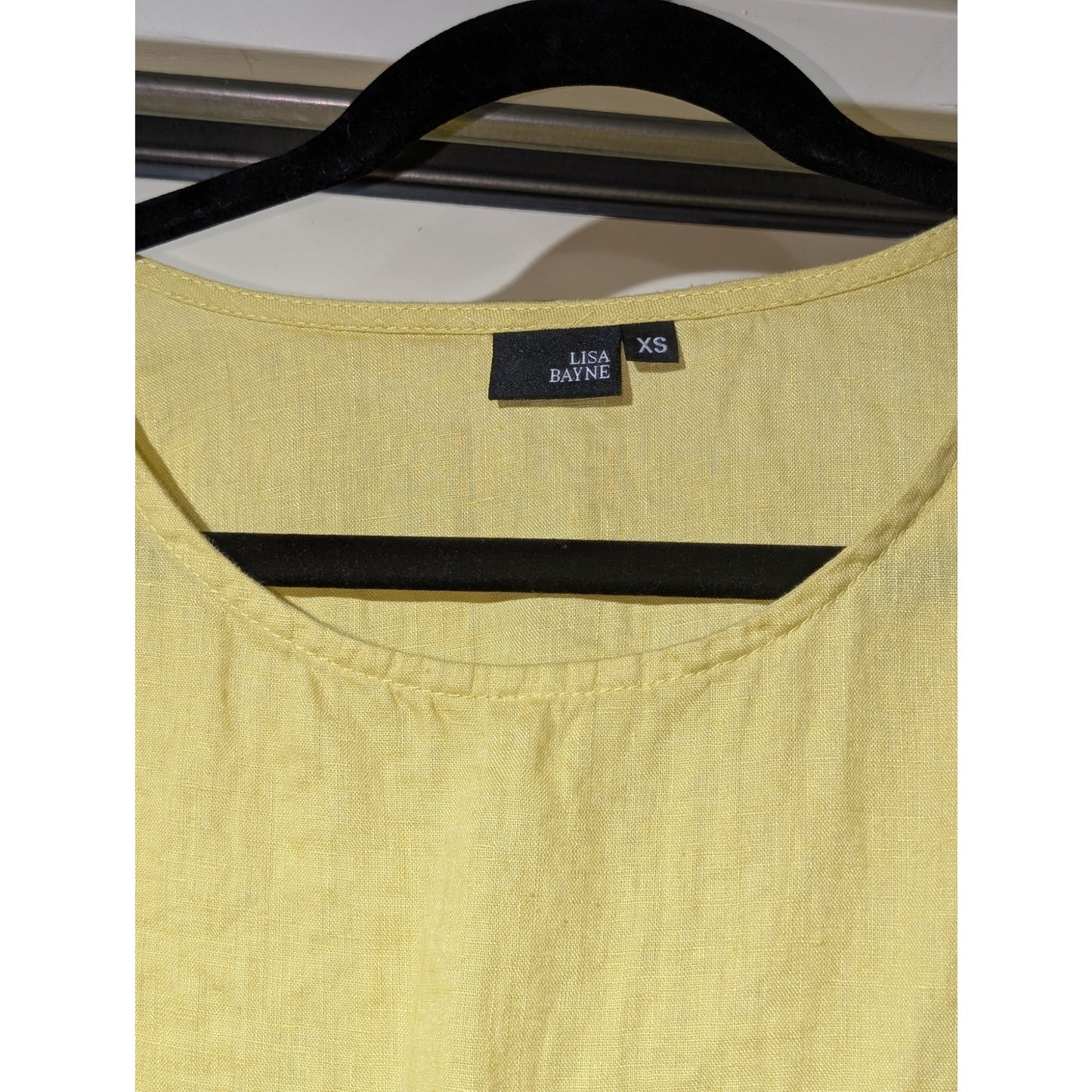 Lisa Bayne Chartreuse Yellow 100% Linen Short Sleeve Relaxed Loose Blouse Sz XS