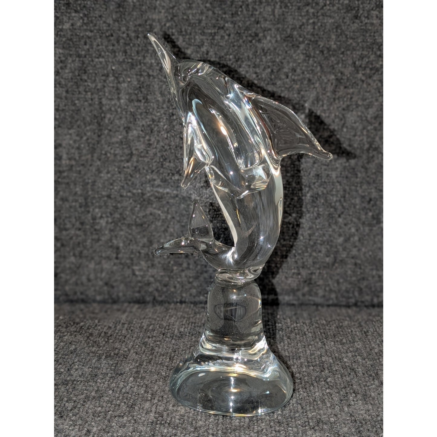 Vintage Mid-Century Estate Sale Find Clear Heavy Glass Dolphin Figurine