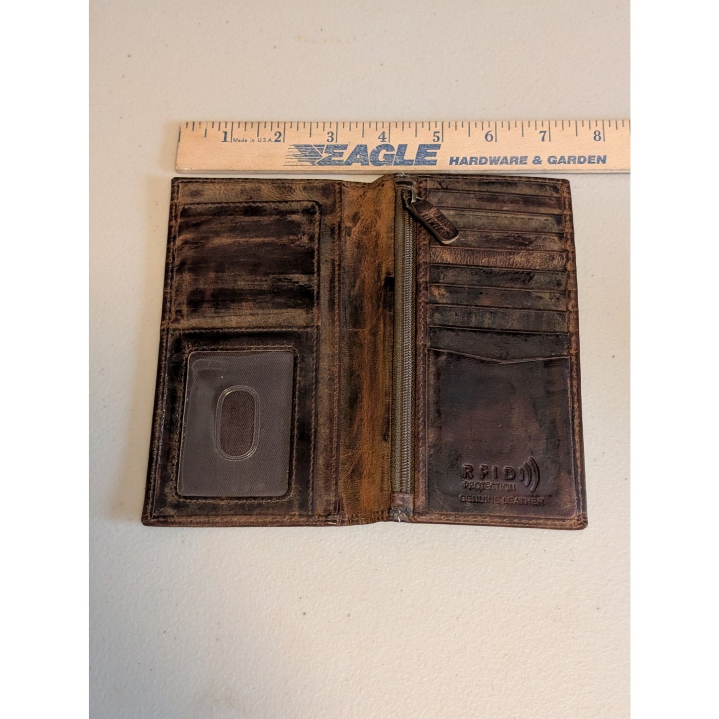 Guitar Embossed Distressed RFID Block Protection Brown Genuine Leather Wallet