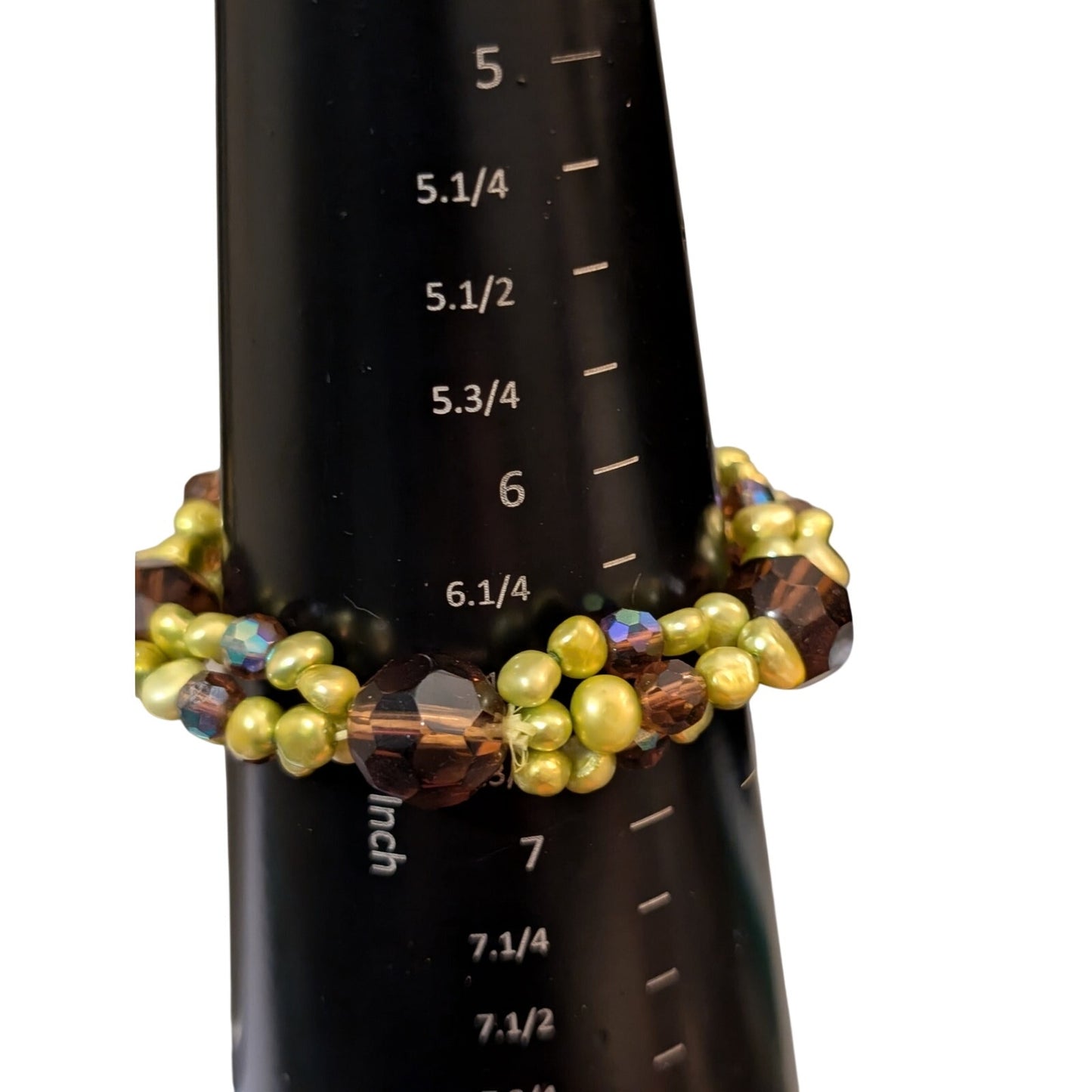 Dyed Green Freshwater Pearls Brown Crystal & AB Crystal Stretch Bracelet