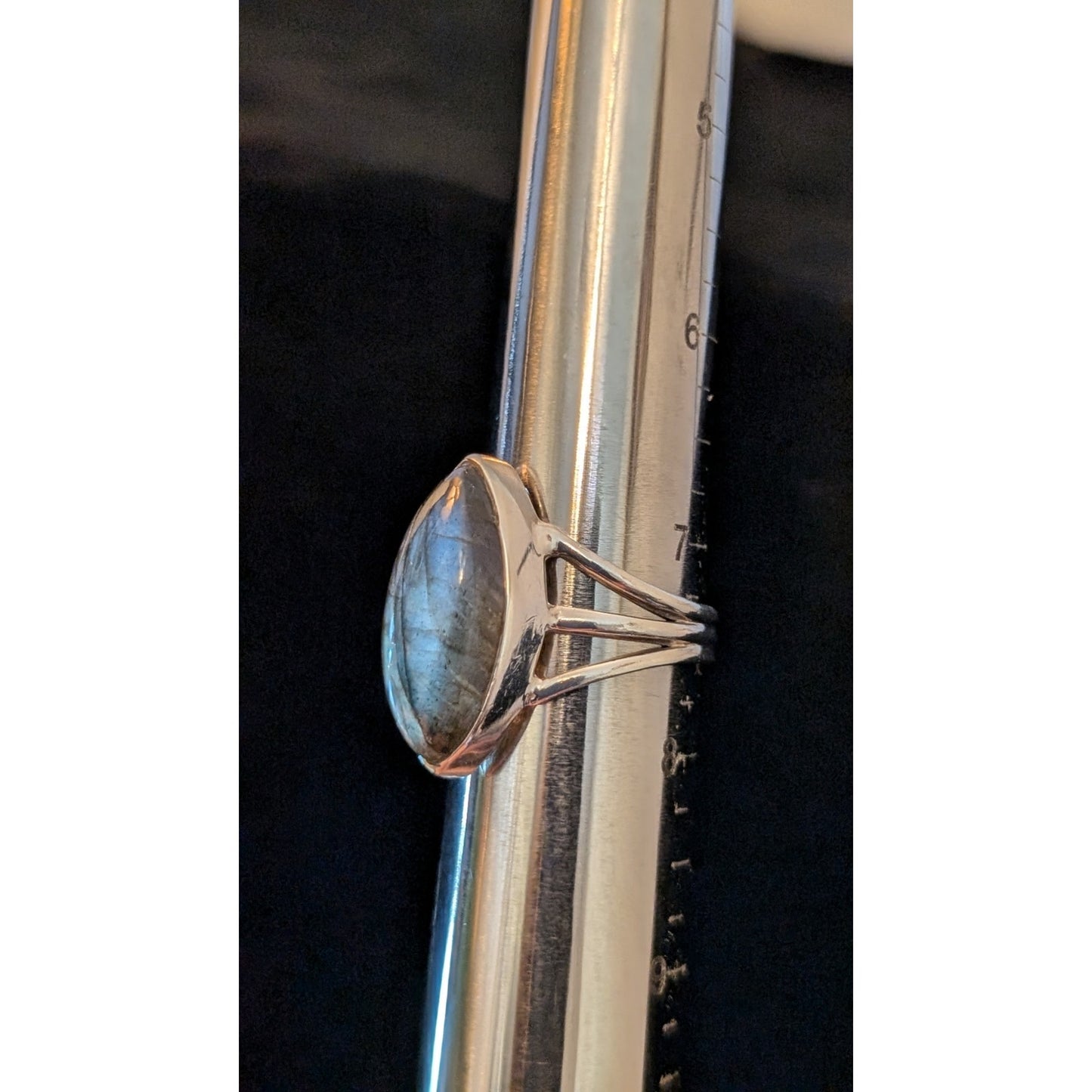 Vintage Marquis Labradorite Sterling Silver Split Shank Statement Ring Sz 7.5