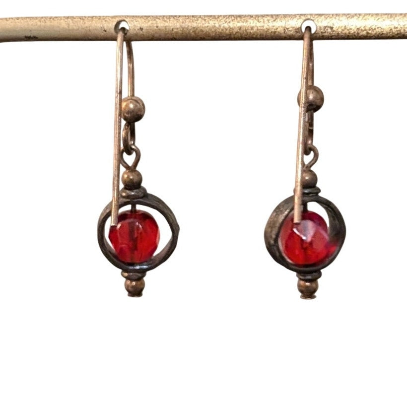 925 Sterling Silver Red Crystal Bead Dangle French Wire Earrings